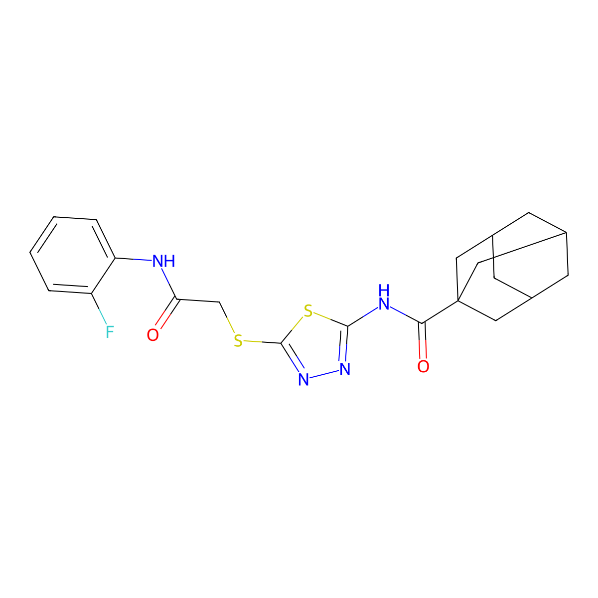 N-[5-[2-(2-fluoroanilino)-2-oxoethyl]sulfanyl-1,3,4-thiadiazol-2-yl]adamantane-1-carboxamide molecular structure, CAS 392298-07-6