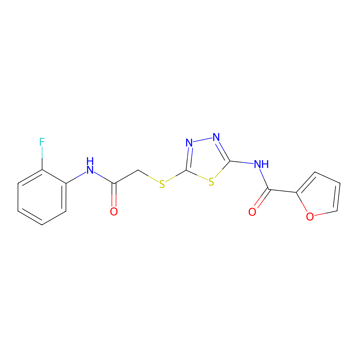N-[5-[2-(2-fluoroanilino)-2-oxoethyl]sulfanyl-1,3,4-thiadiazol-2-yl]furan-2-carboxamide molecular structure, CAS 392298-08-7
