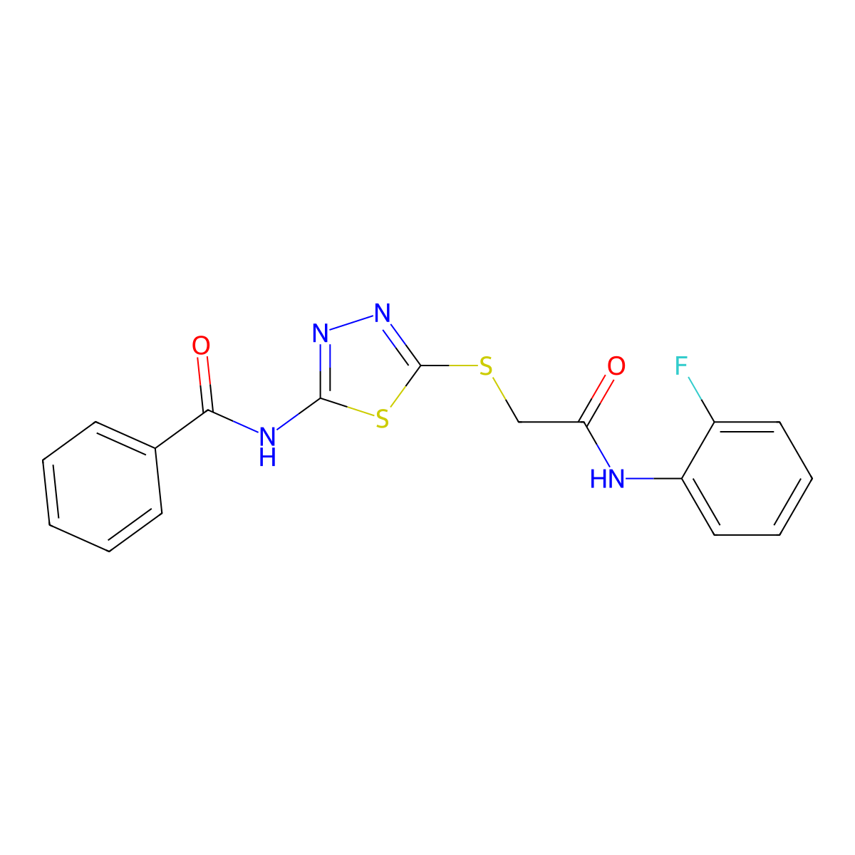 N-(5-((2-((2-fluorophenyl)amino)-2-oxoethyl)thio)-1,3,4-thiadiazol-2-yl)benzamide molecular structure, CAS 392298-10-1