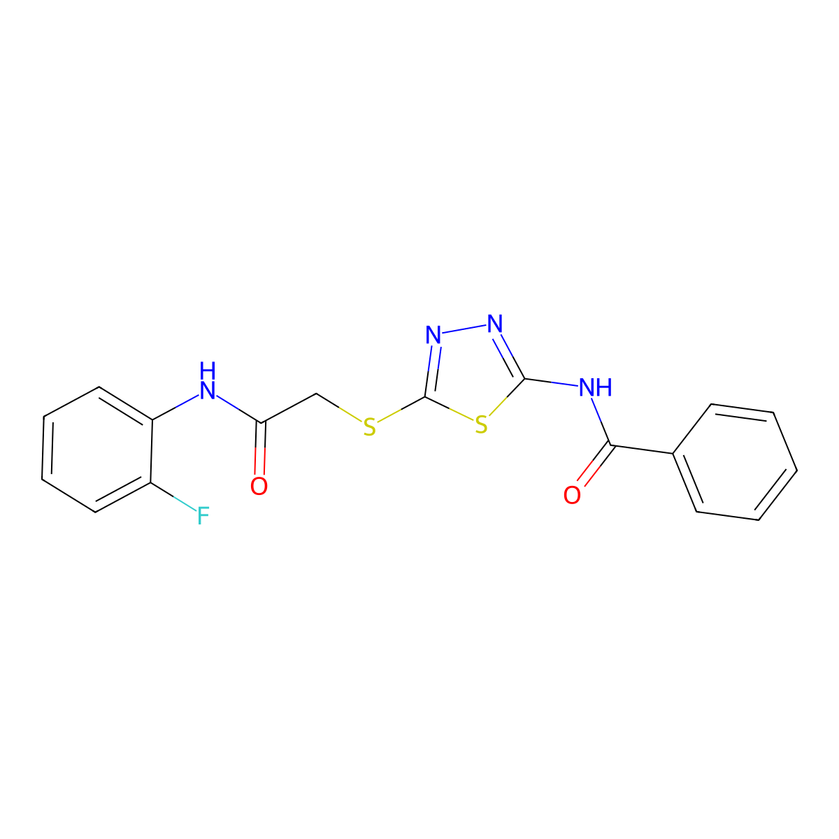N-(5-((2-((2-fluorophenyl)amino)-2-oxoethyl)thio)-1,3,4-thiadiazol-2-yl)benzamide molecular structure, CAS 392298-10-1