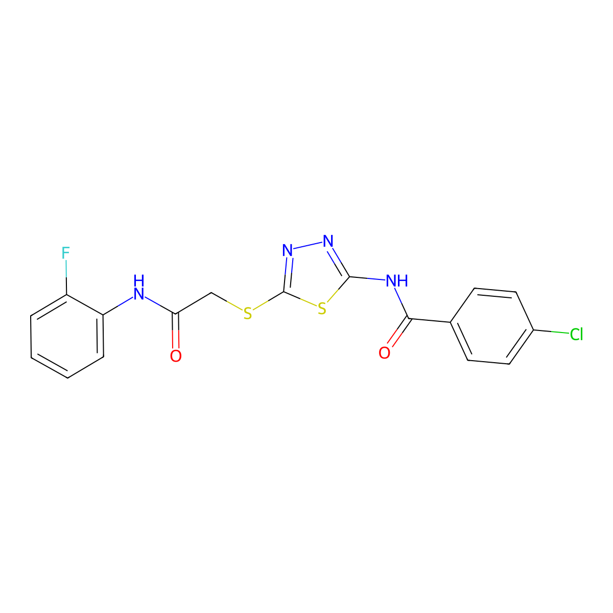 4-chloro-N-(5-((2-((2-fluorophenyl)amino)-2-oxoethyl)thio)-1,3,4-thiadiazol-2-yl)benzamide molecular structure, CAS 392298-47-4