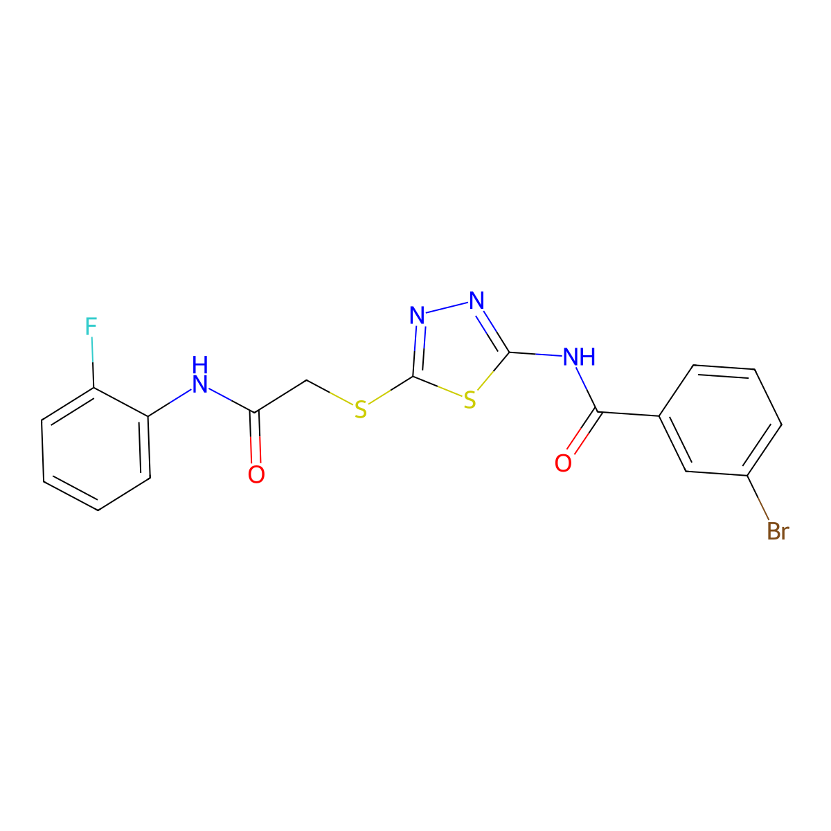 3-bromo-N-(5-((2-((2-fluorophenyl)amino)-2-oxoethyl)thio)-1,3,4-thiadiazol-2-yl)benzamide molecular structure, CAS 392298-50-9