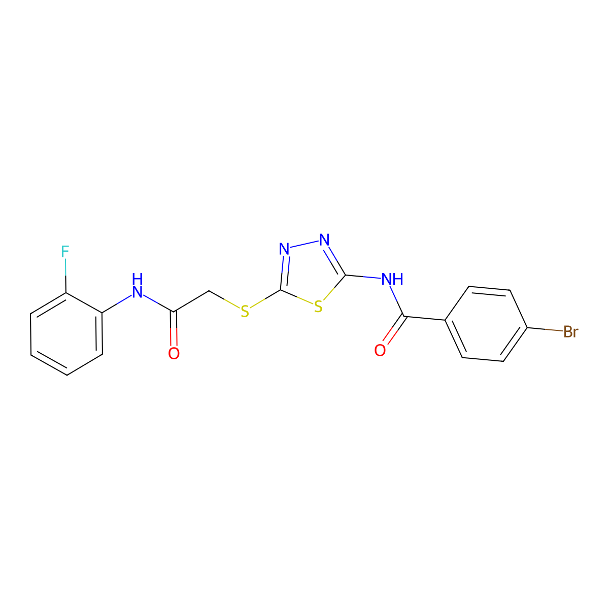 4-bromo-N-(5-((2-((2-fluorophenyl)amino)-2-oxoethyl)thio)-1,3,4-thiadiazol-2-yl)benzamide molecular structure, CAS 392298-51-0