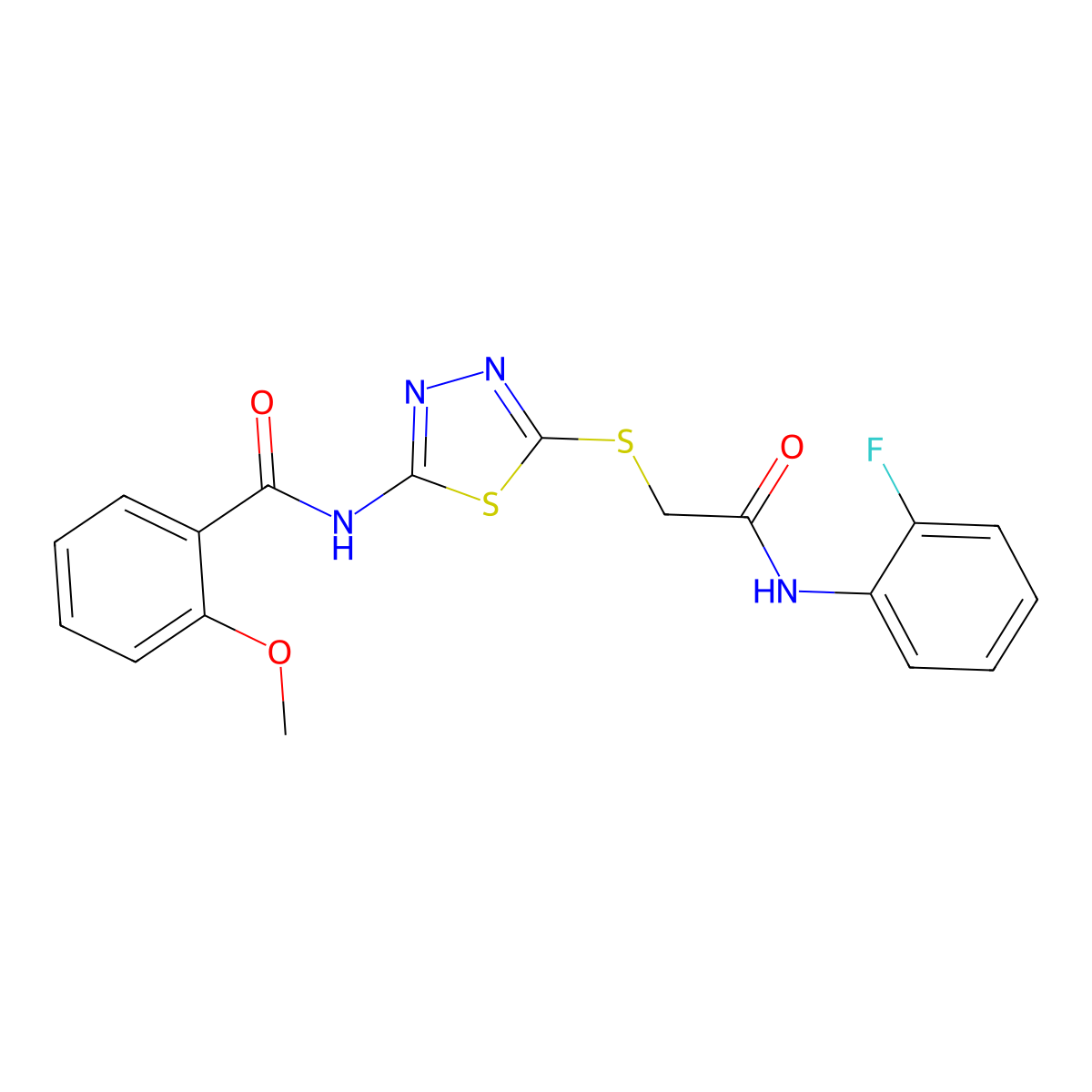 N-[5-({2-[(2-fluorophenyl)amino]-2-oxoethyl}sulfanyl)-1,3,4-thiadiazol-2-yl]-2-methoxybenzamide molecular structure, CAS 392298-52-1