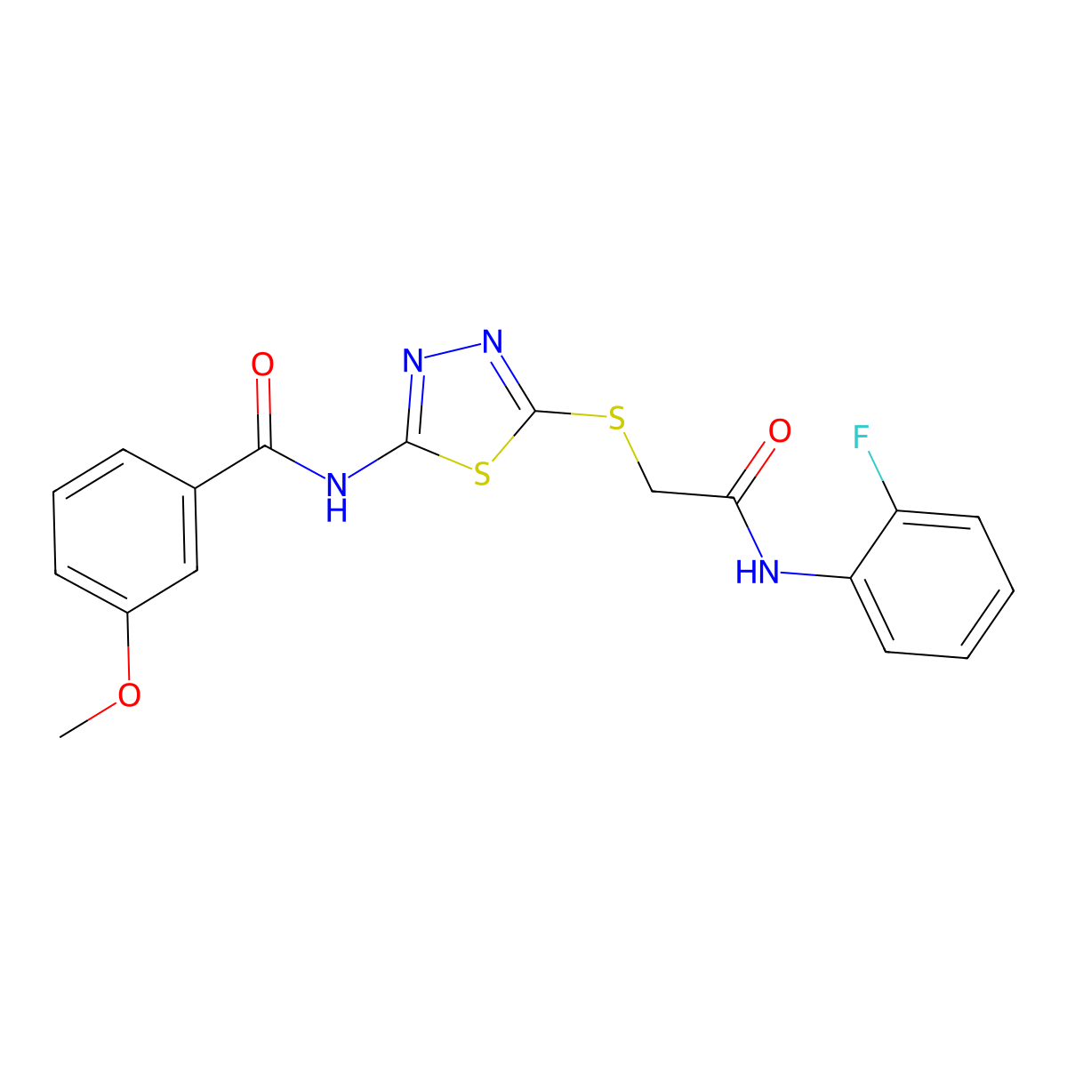 N-[5-[2-(2-fluoroanilino)-2-oxoethyl]sulfanyl-1,3,4-thiadiazol-2-yl]-3-methoxybenzamide molecular structure, CAS 392298-53-2
