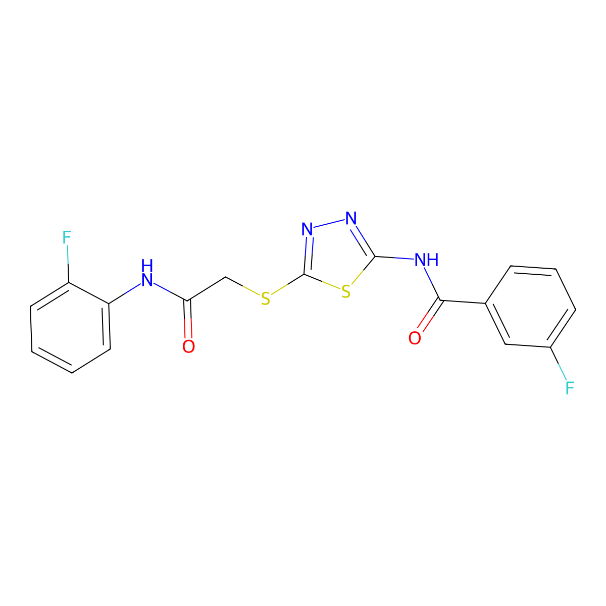 3-fluoro-N-[5-[2-(2-fluoroanilino)-2-oxoethyl]sulfanyl-1,3,4-thiadiazol-2-yl]benzamide molecular structure, CAS 392298-59-8