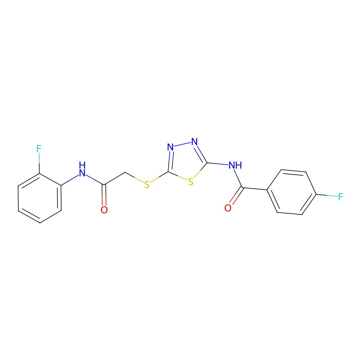 4-fluoro-N-(5-((2-((2-fluorophenyl)amino)-2-oxoethyl)thio)-1,3,4-thiadiazol-2-yl)benzamide molecular structure, CAS 392298-60-1