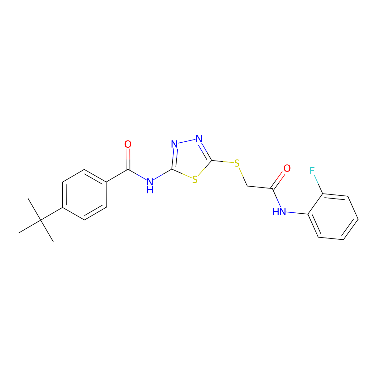 4-tert-butyl-N-[5-[2-(2-fluoroanilino)-2-oxoethyl]sulfanyl-1,3,4-thiadiazol-2-yl]benzamide molecular structure, CAS 392298-62-3