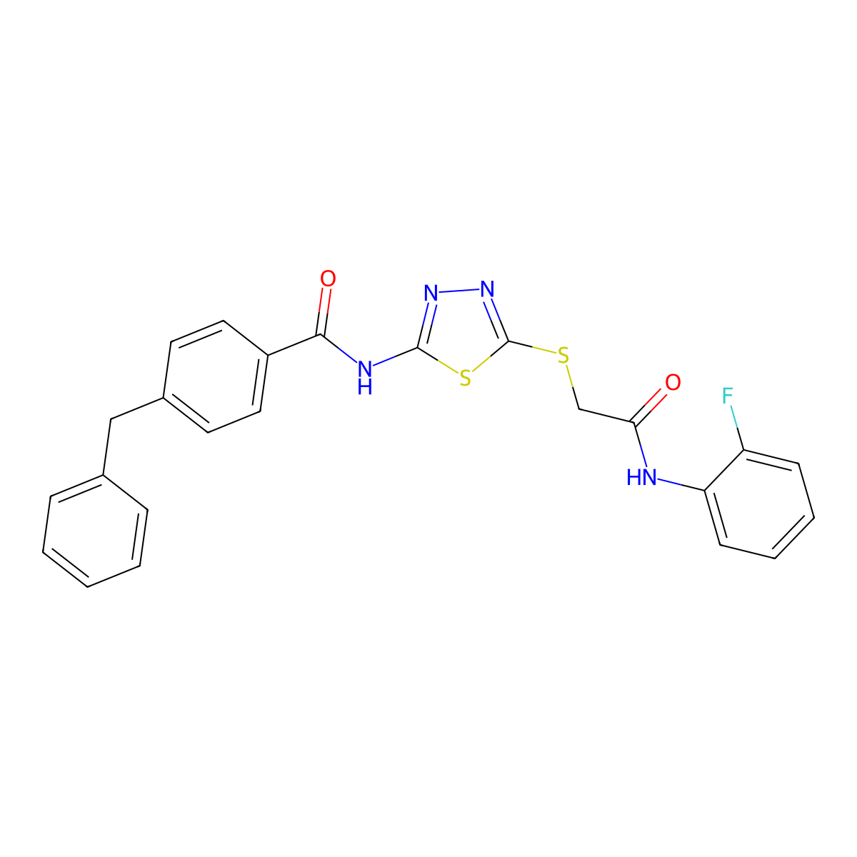 4-benzyl-N-(5-((2-((2-fluorophenyl)amino)-2-oxoethyl)thio)-1,3,4-thiadiazol-2-yl)benzamide molecular structure, CAS 392298-63-4