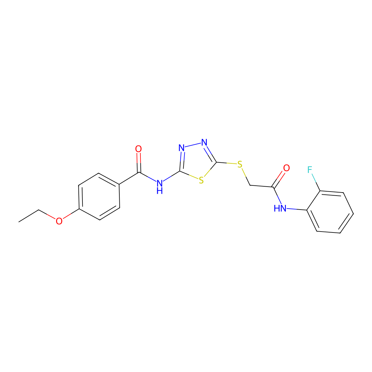 4-ethoxy-N-[5-[2-(2-fluoroanilino)-2-oxoethyl]sulfanyl-1,3,4-thiadiazol-2-yl]benzamide molecular structure, CAS 392298-64-5