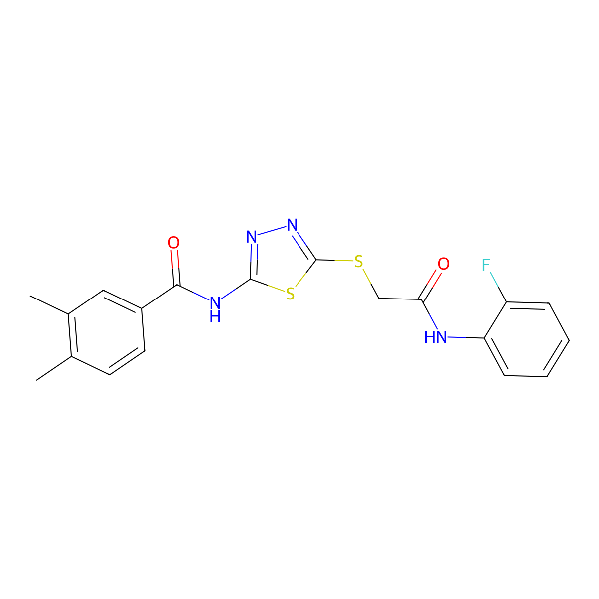 N-(5-((2-((2-fluorophenyl)amino)-2-oxoethyl)thio)-1,3,4-thiadiazol-2-yl)-3,4-dimethylbenzamide molecular structure, CAS 392298-66-7