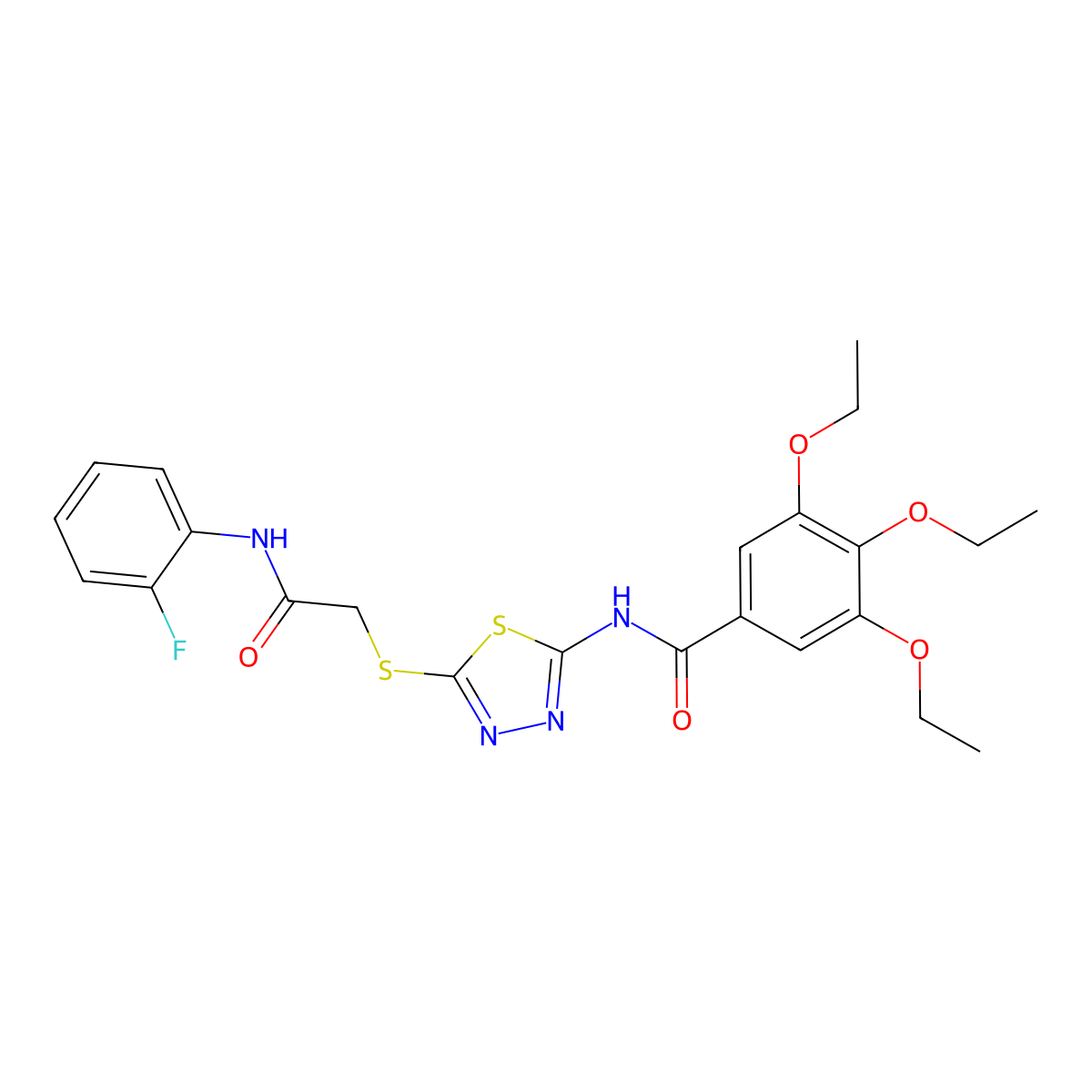 3,4,5-triethoxy-N-[5-[2-(2-fluoroanilino)-2-oxoethyl]sulfanyl-1,3,4-thiadiazol-2-yl]benzamide molecular structure, CAS 392298-74-7