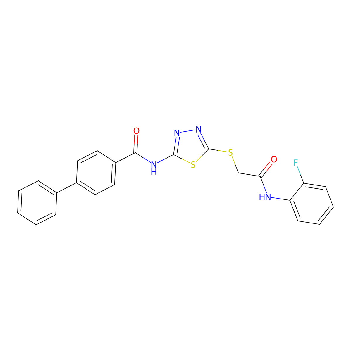 N-[5-[2-(2-fluoroanilino)-2-oxoethyl]sulfanyl-1,3,4-thiadiazol-2-yl]-4-phenylbenzamide molecular structure, CAS 392298-75-8