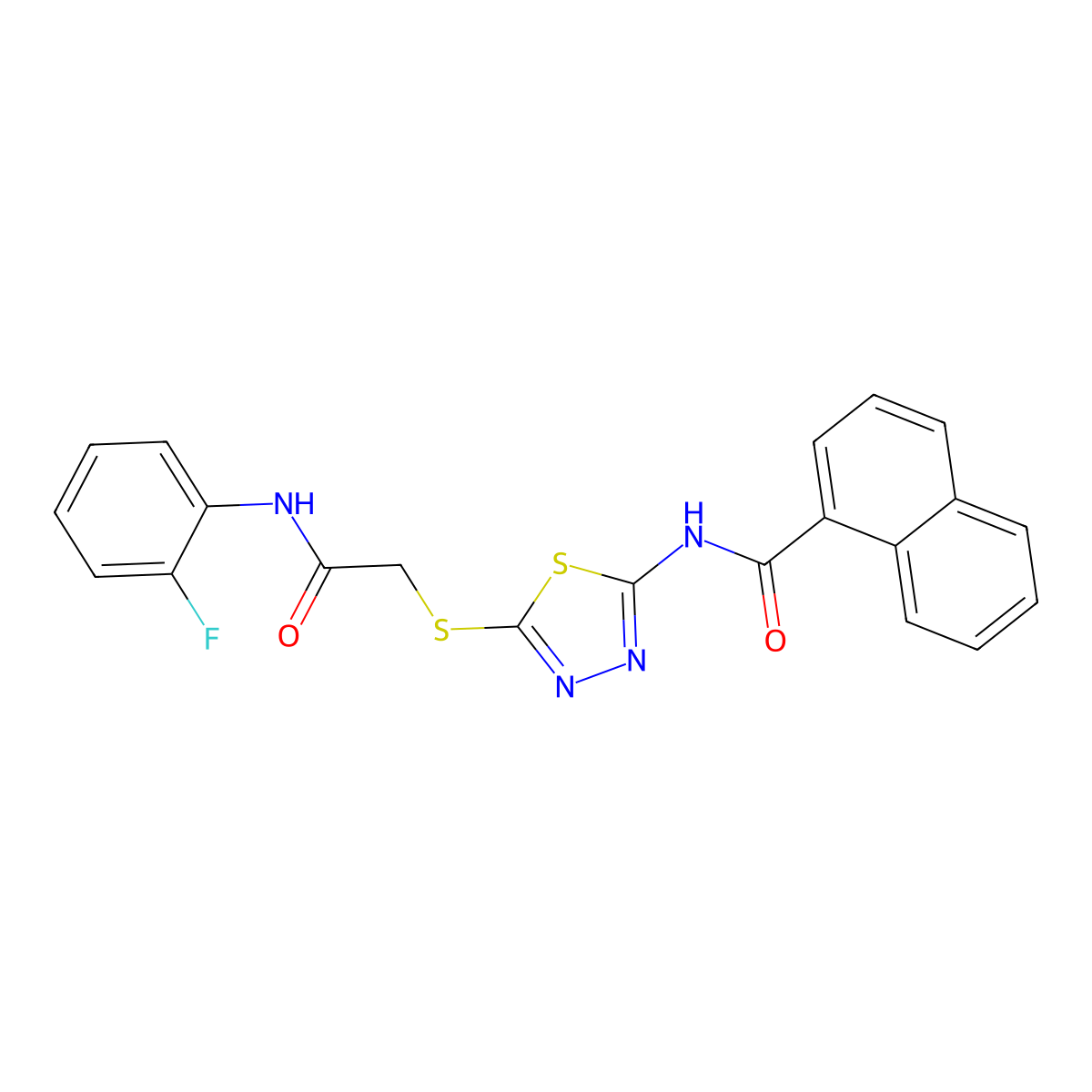 N-(5-((2-((2-fluorophenyl)amino)-2-oxoethyl)thio)-1,3,4-thiadiazol-2-yl)-1-naphthamide molecular structure, CAS 392298-80-5