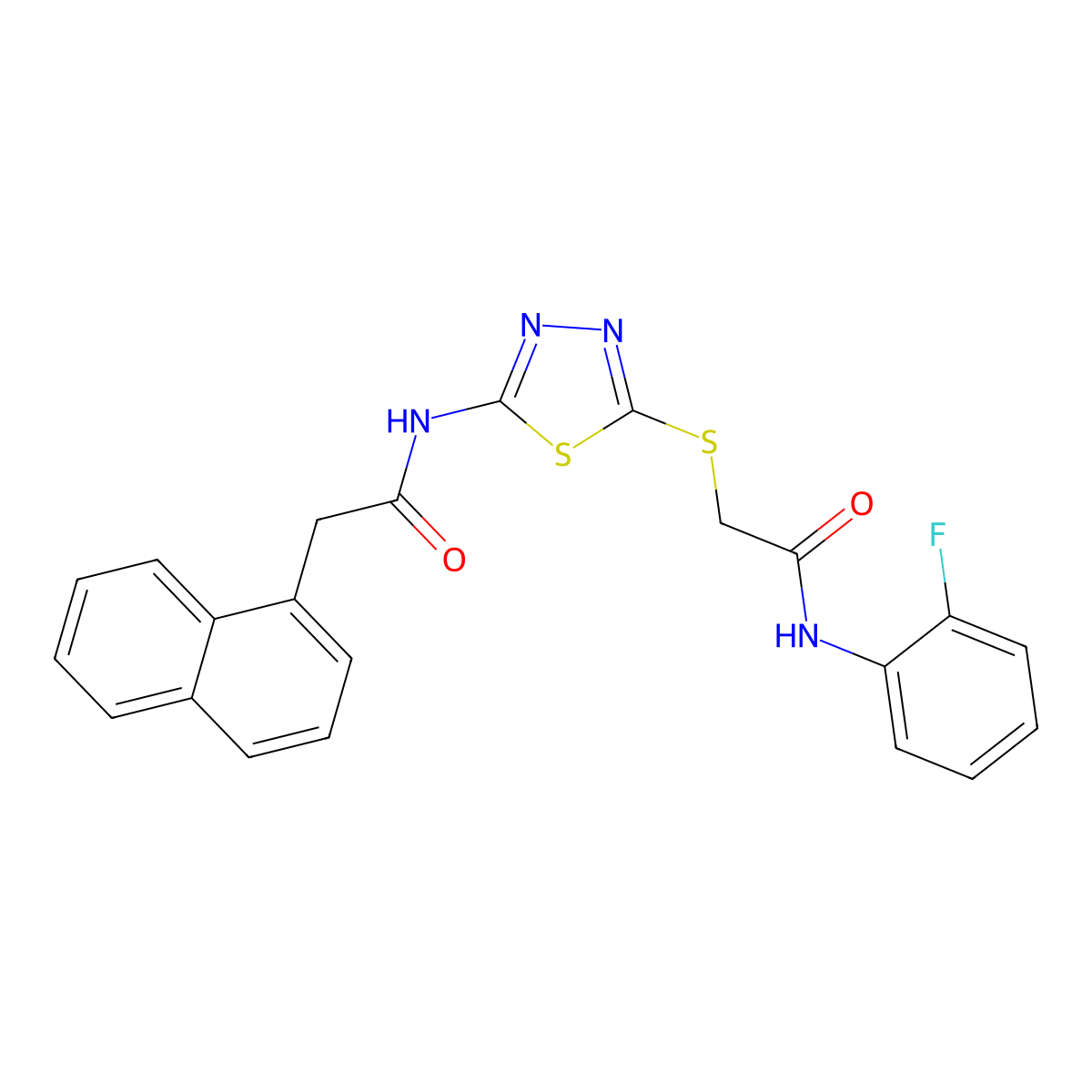 N-(2-fluorophenyl)-2-((5-(2-(naphthalen-1-yl)acetamido)-1,3,4-thiadiazol-2-yl)thio)acetamide molecular structure, CAS 392298-81-6