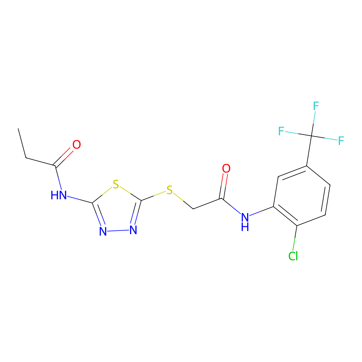 N-(5-((2-((2-chloro-5-(trifluoromethyl)phenyl)amino)-2-oxoethyl)thio)-1,3,4-thiadiazol-2-yl)propionamide molecular structure, CAS 392298-84-9