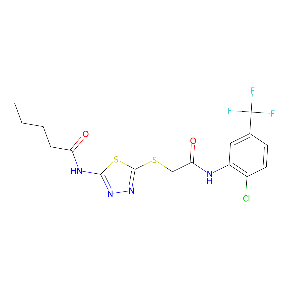 N-[5-[2-[2-chloro-5-(trifluoromethyl)anilino]-2-oxoethyl]sulfanyl-1,3,4-thiadiazol-2-yl]pentanamide molecular structure, CAS 392298-88-3