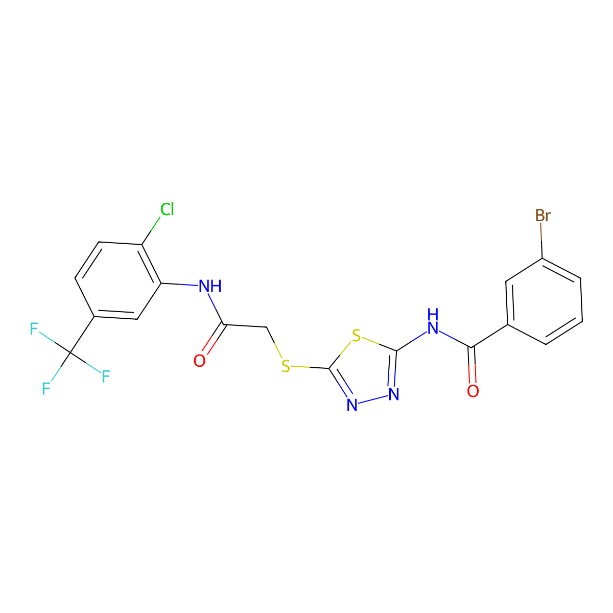 3-bromo-N-[5-[2-[2-chloro-5-(trifluoromethyl)anilino]-2-oxoethyl]sulfanyl-1,3,4-thiadiazol-2-yl]benzamide molecular structure, CAS 392298-92-9
