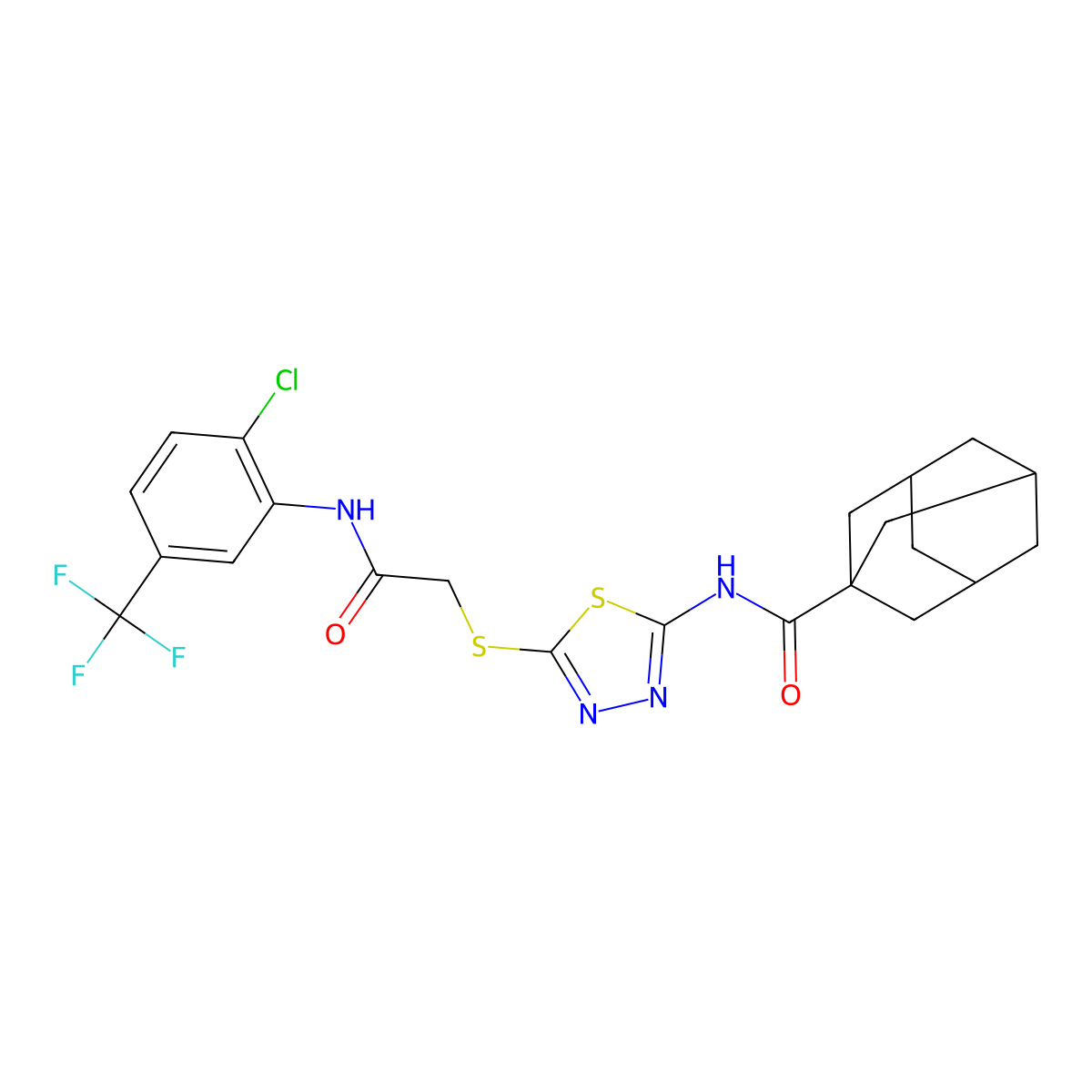 N-[5-[2-[2-chloro-5-(trifluoromethyl)anilino]-2-oxoethyl]sulfanyl-1,3,4-thiadiazol-2-yl]adamantane-1-carboxamide molecular structure, CAS 392298-96-3
