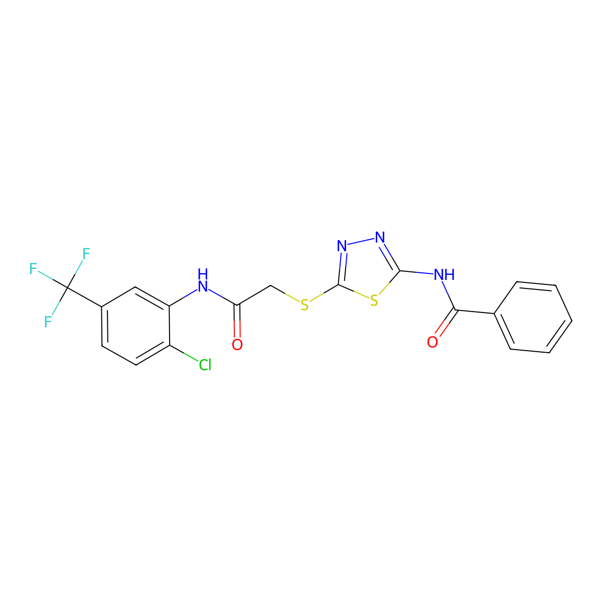N-(5-((2-((2-chloro-5-(trifluoromethyl)phenyl)amino)-2-oxoethyl)thio)-1,3,4-thiadiazol-2-yl)benzamide molecular structure, CAS 392298-98-5