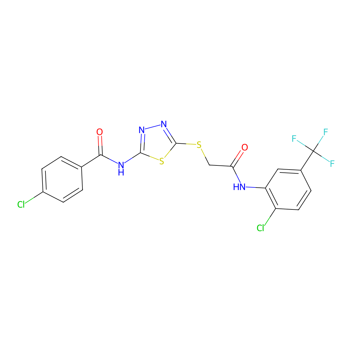 4-chloro-N-[5-[2-[2-chloro-5-(trifluoromethyl)anilino]-2-oxoethyl]sulfanyl-1,3,4-thiadiazol-2-yl]benzamide molecular structure, CAS 392299-02-4