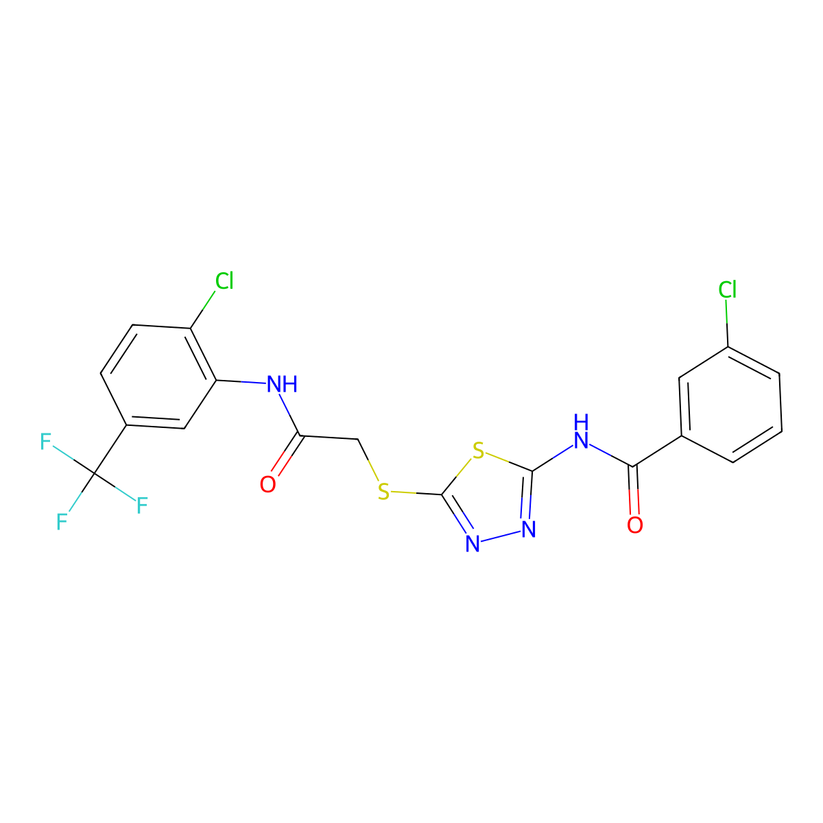 3-chloro-N-(5-((2-((2-chloro-5-(trifluoromethyl)phenyl)amino)-2-oxoethyl)thio)-1,3,4-thiadiazol-2-yl)benzamide molecular structure, CAS 392299-03-5