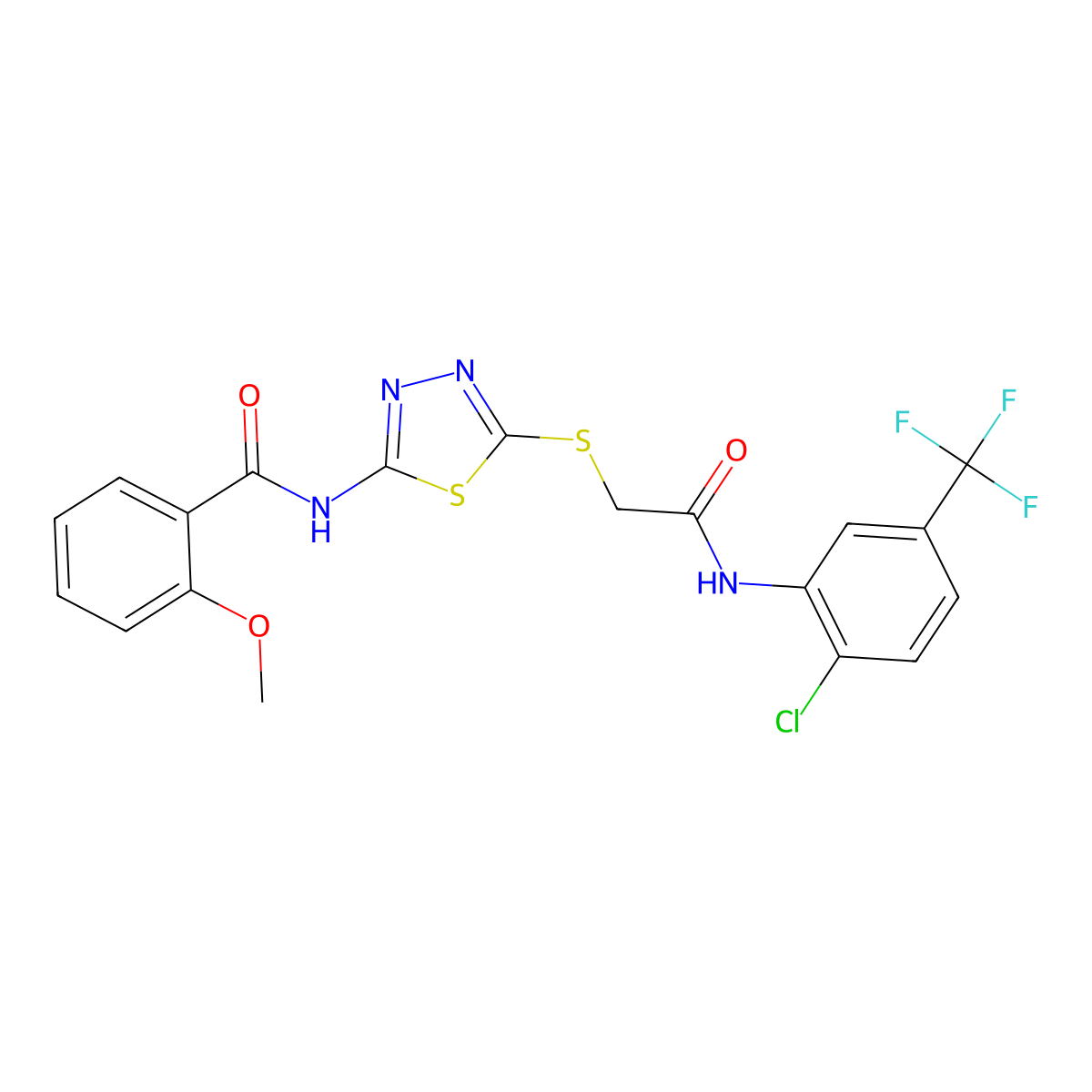 N-(5-((2-((2-chloro-5-(trifluoromethyl)phenyl)amino)-2-oxoethyl)thio)-1,3,4-thiadiazol-2-yl)-2-methoxybenzamide molecular structure, CAS 392299-05-7