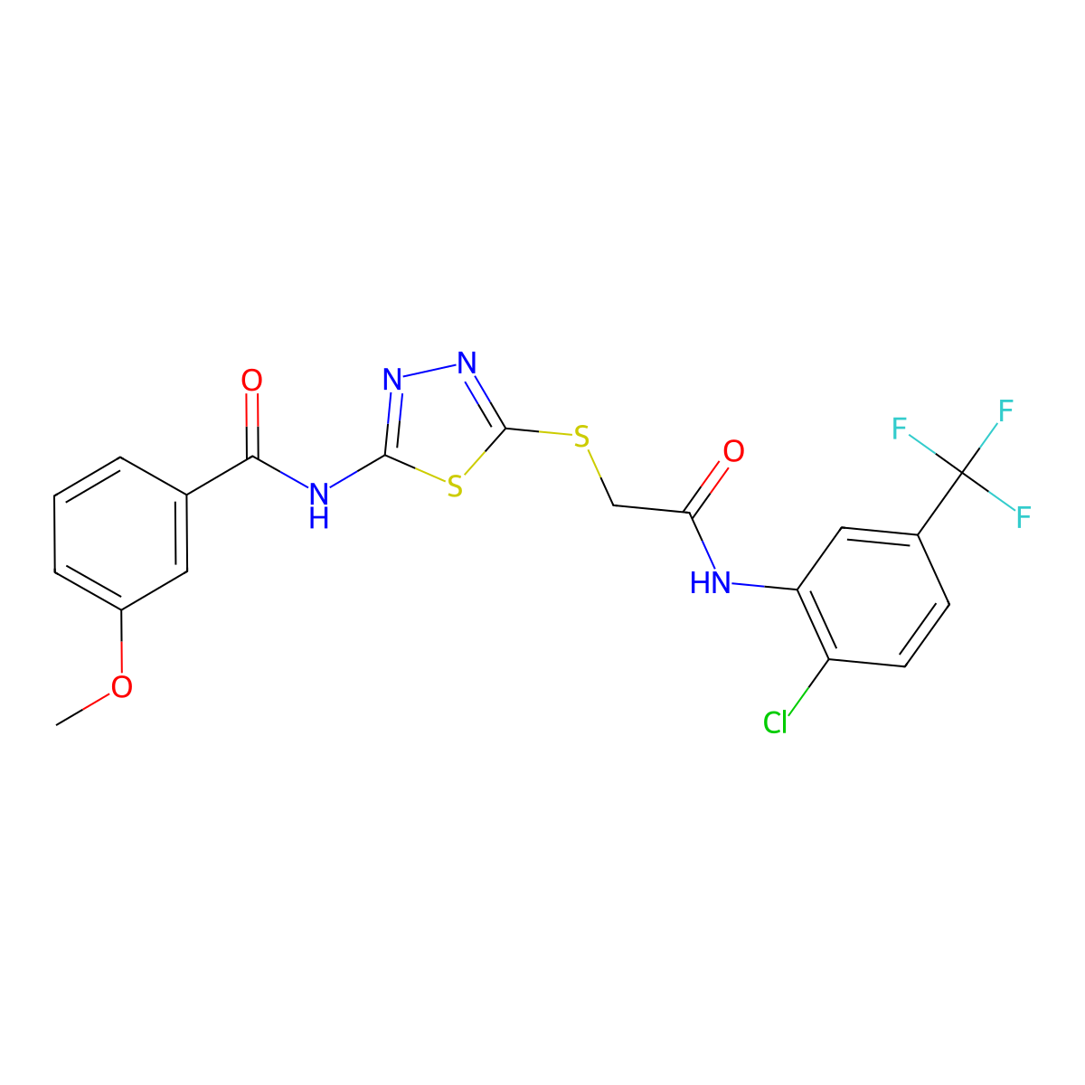 N-(5-((2-((2-chloro-5-(trifluoromethyl)phenyl)amino)-2-oxoethyl)thio)-1,3,4-thiadiazol-2-yl)-3-methoxybenzamide molecular structure, CAS 392299-06-8