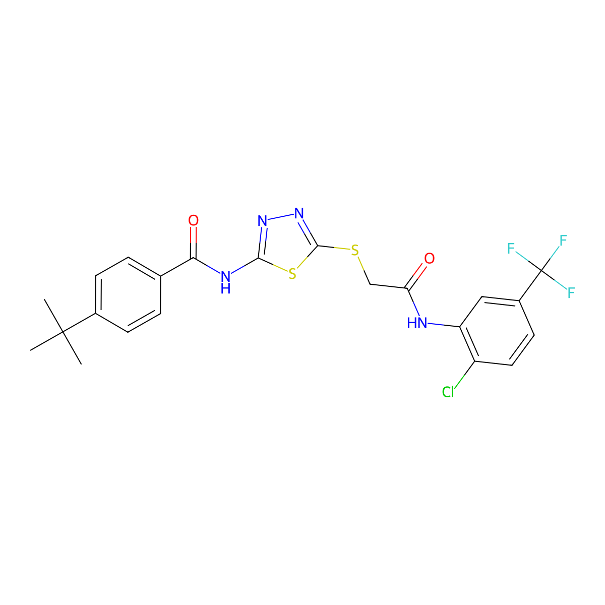 4-tert-butyl-N-[5-[2-[2-chloro-5-(trifluoromethyl)anilino]-2-oxoethyl]sulfanyl-1,3,4-thiadiazol-2-yl]benzamide molecular structure, CAS 392299-15-9