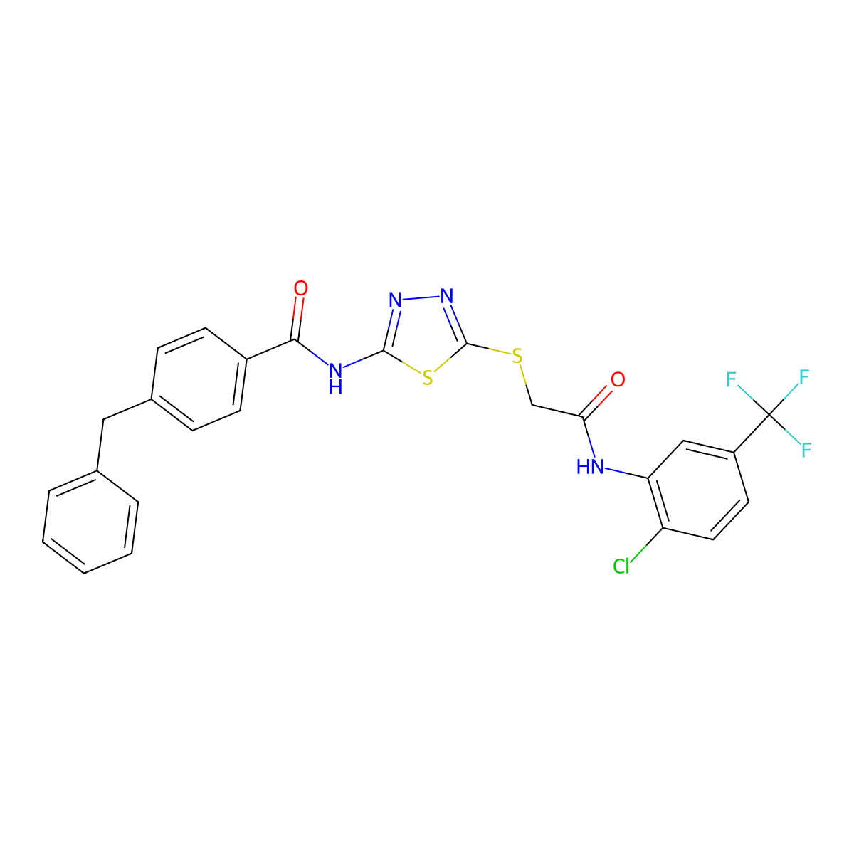 4-benzyl-N-[5-[2-[2-chloro-5-(trifluoromethyl)anilino]-2-oxoethyl]sulfanyl-1,3,4-thiadiazol-2-yl]benzamide molecular structure, CAS 392299-16-0
