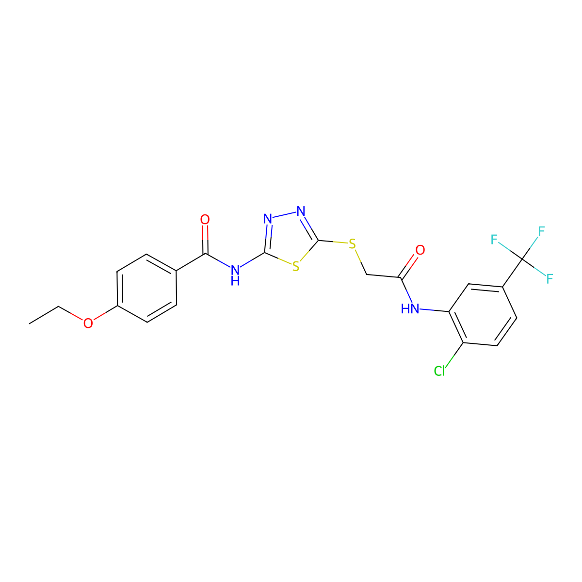 N-(5-((2-((2-chloro-5-(trifluoromethyl)phenyl)amino)-2-oxoethyl)thio)-1,3,4-thiadiazol-2-yl)-4-ethoxybenzamide molecular structure, CAS 392299-17-1