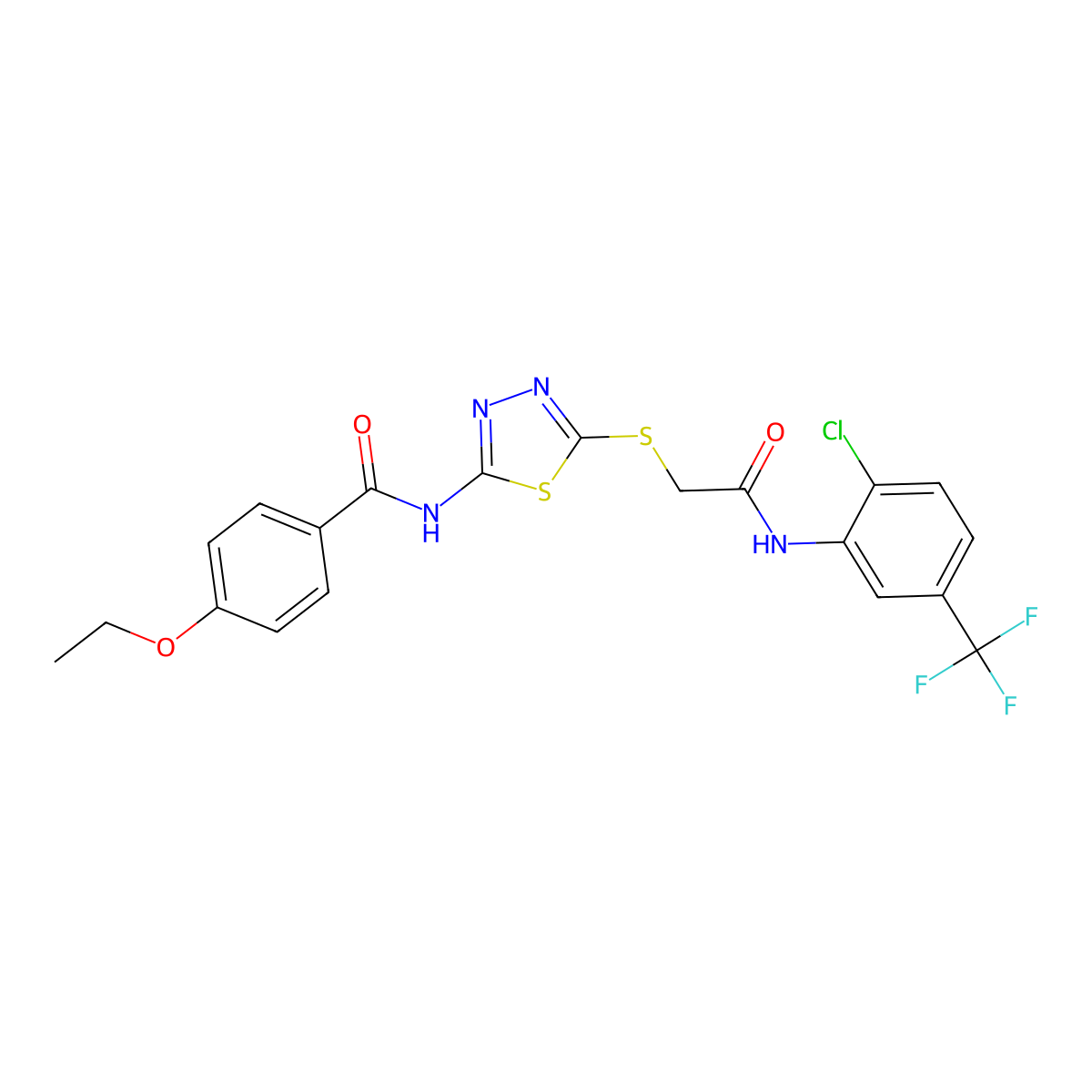 N-(5-((2-((2-chloro-5-(trifluoromethyl)phenyl)amino)-2-oxoethyl)thio)-1,3,4-thiadiazol-2-yl)-4-ethoxybenzamide molecular structure, CAS 392299-17-1