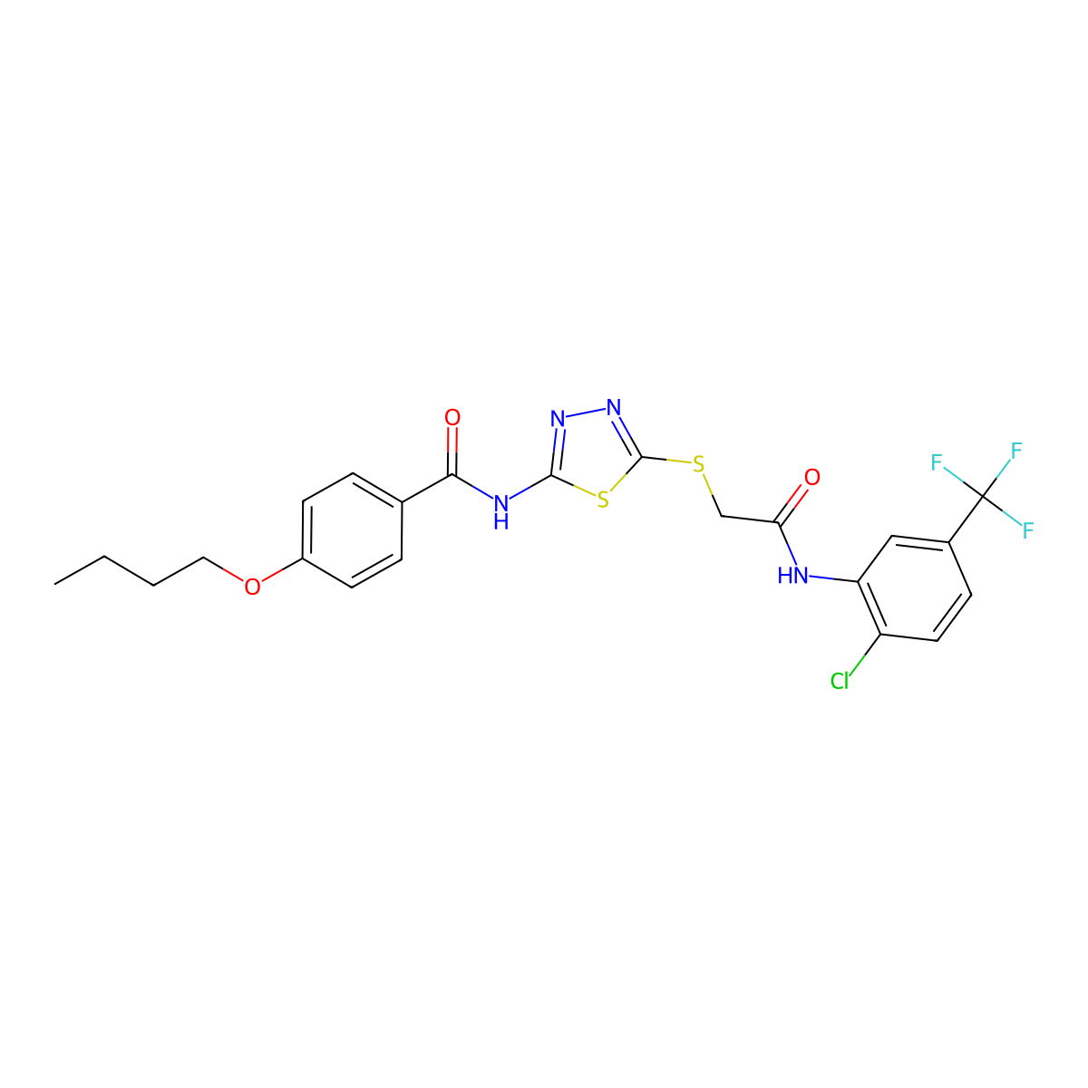 4-butoxy-N-[5-[2-[2-chloro-5-(trifluoromethyl)anilino]-2-oxoethyl]sulfanyl-1,3,4-thiadiazol-2-yl]benzamide molecular structure, CAS 392299-18-2