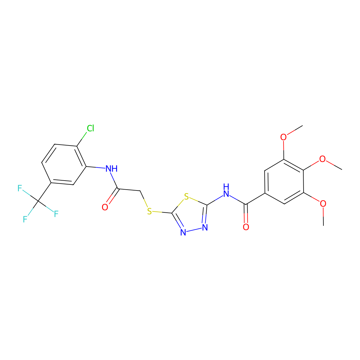 N-[5-[2-[2-chloro-5-(trifluoromethyl)anilino]-2-oxoethyl]sulfanyl-1,3,4-thiadiazol-2-yl]-3,4,5-trimethoxybenzamide molecular structure, CAS 392299-27-3
