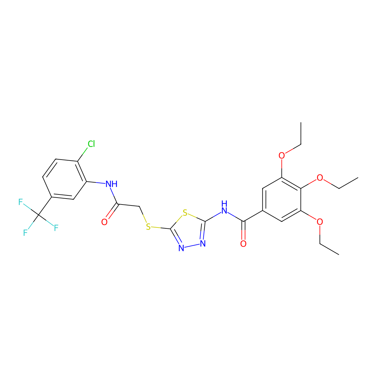 N-(5-((2-((2-chloro-5-(trifluoromethyl)phenyl)amino)-2-oxoethyl)thio)-1,3,4-thiadiazol-2-yl)-3,4,5-triethoxybenzamide molecular structure, CAS 392299-28-4