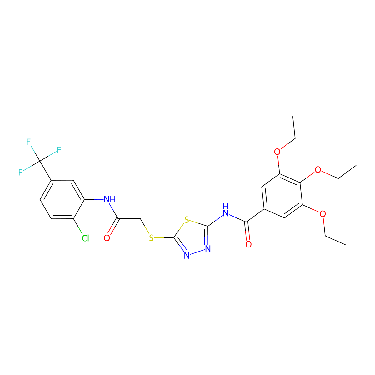 N-(5-((2-((2-chloro-5-(trifluoromethyl)phenyl)amino)-2-oxoethyl)thio)-1,3,4-thiadiazol-2-yl)-3,4,5-triethoxybenzamide molecular structure, CAS 392299-28-4
