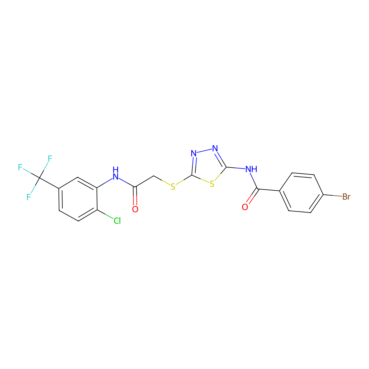4-bromo-N-(5-((2-((2-chloro-5-(trifluoromethyl)phenyl)amino)-2-oxoethyl)thio)-1,3,4-thiadiazol-2-yl)benzamide molecular structure, CAS 392299-29-5