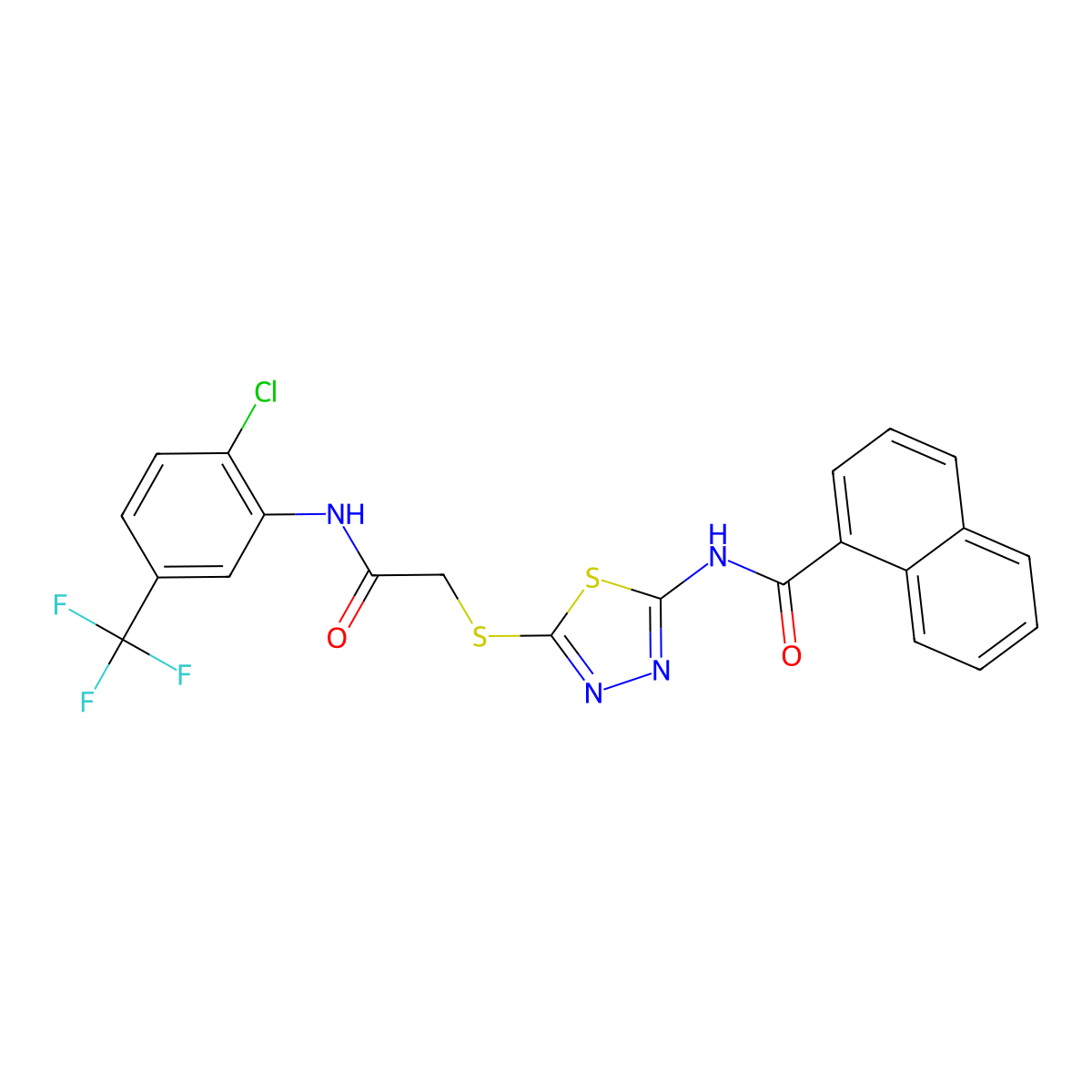 N-[5-[2-[2-chloro-5-(trifluoromethyl)anilino]-2-oxoethyl]sulfanyl-1,3,4-thiadiazol-2-yl]naphthalene-1-carboxamide molecular structure, CAS 392299-35-3