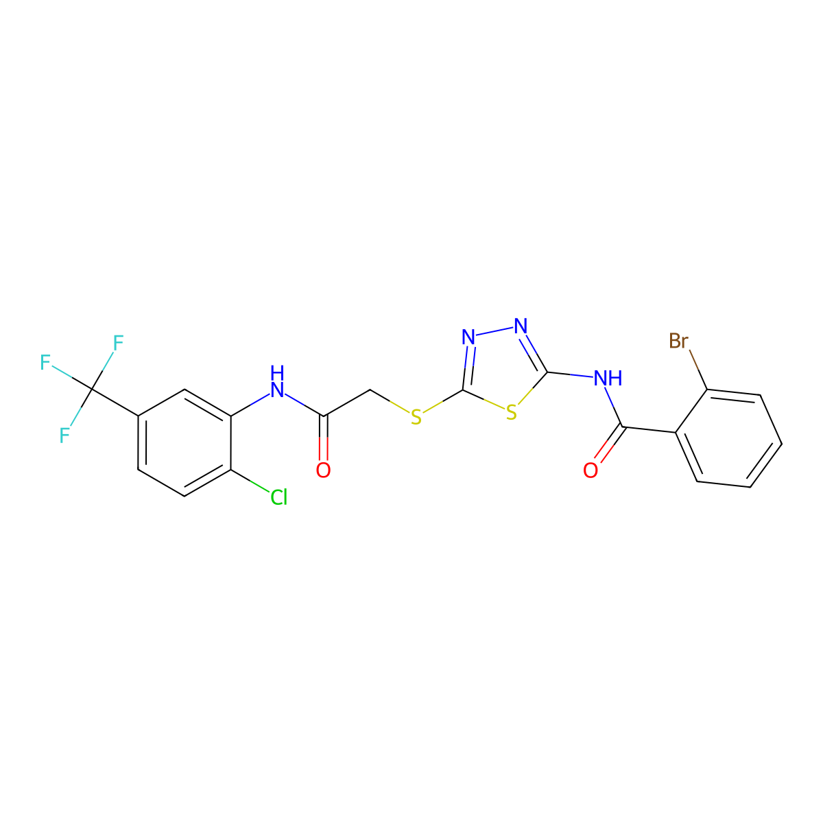 2-bromo-N-(5-((2-((2-chloro-5-(trifluoromethyl)phenyl)amino)-2-oxoethyl)thio)-1,3,4-thiadiazol-2-yl)benzamide molecular structure, CAS 392299-37-5