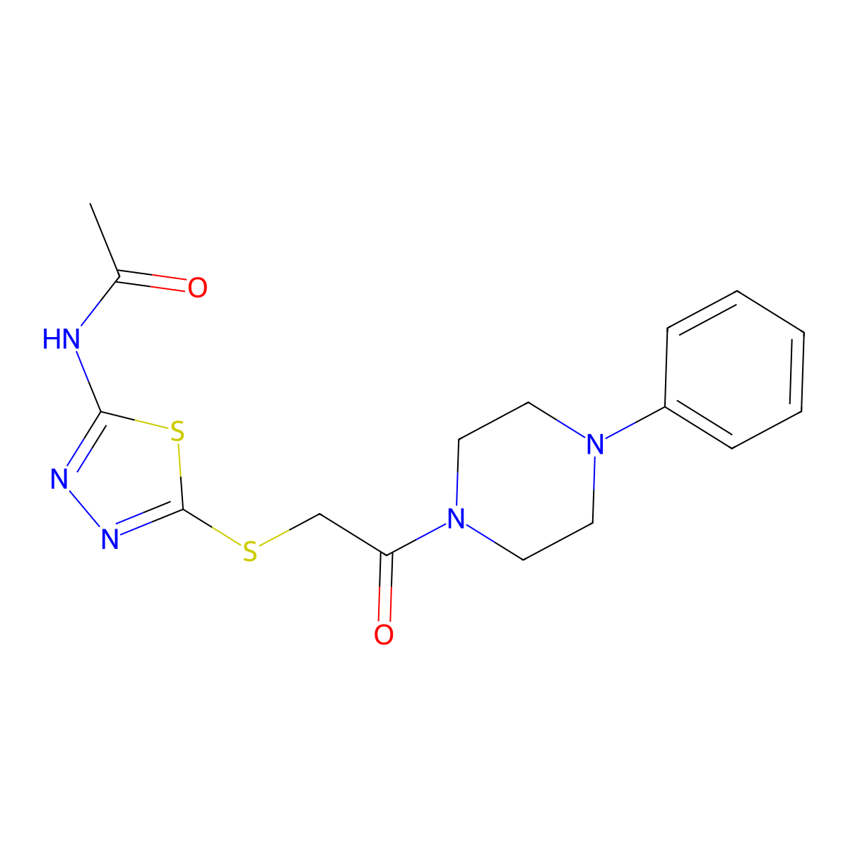 N-[5-[2-oxo-2-(4-phenylpiperazin-1-yl)ethyl]sulfanyl-1,3,4-thiadiazol-2-yl]acetamide molecular structure, CAS 392299-44-4