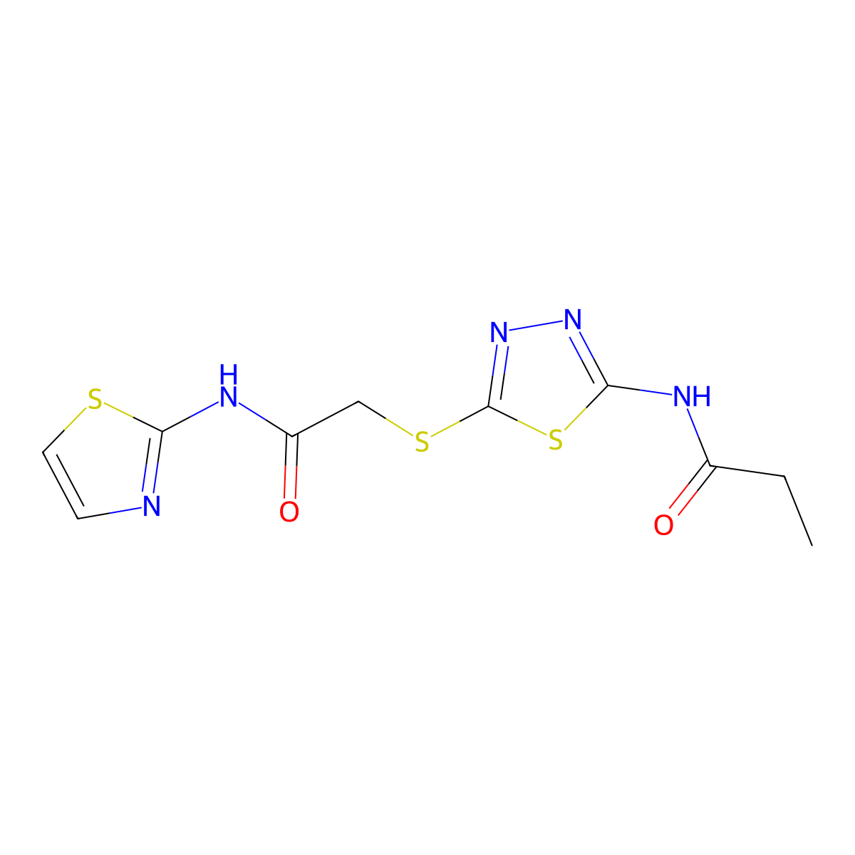N-(5-((2-oxo-2-(thiazol-2-ylamino)ethyl)thio)-1,3,4-thiadiazol-2-yl)propionamide molecular structure, CAS 392299-47-7