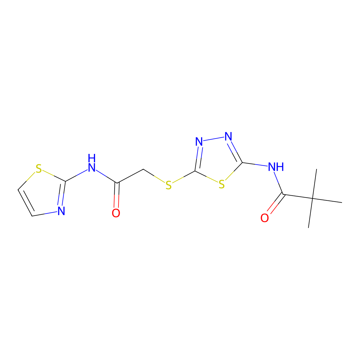 N-(5-((2-oxo-2-(thiazol-2-ylamino)ethyl)thio)-1,3,4-thiadiazol-2-yl)pivalamide molecular structure, CAS 392299-48-8