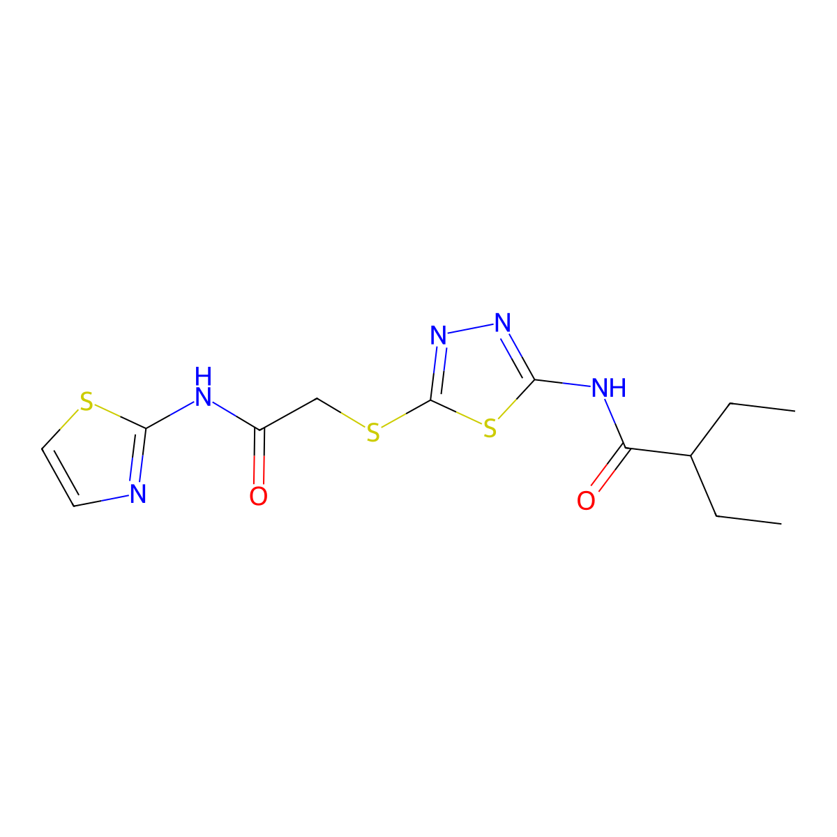 2-ethyl-N-(5-((2-oxo-2-(thiazol-2-ylamino)ethyl)thio)-1,3,4-thiadiazol-2-yl)butanamide molecular structure, CAS 392299-51-3