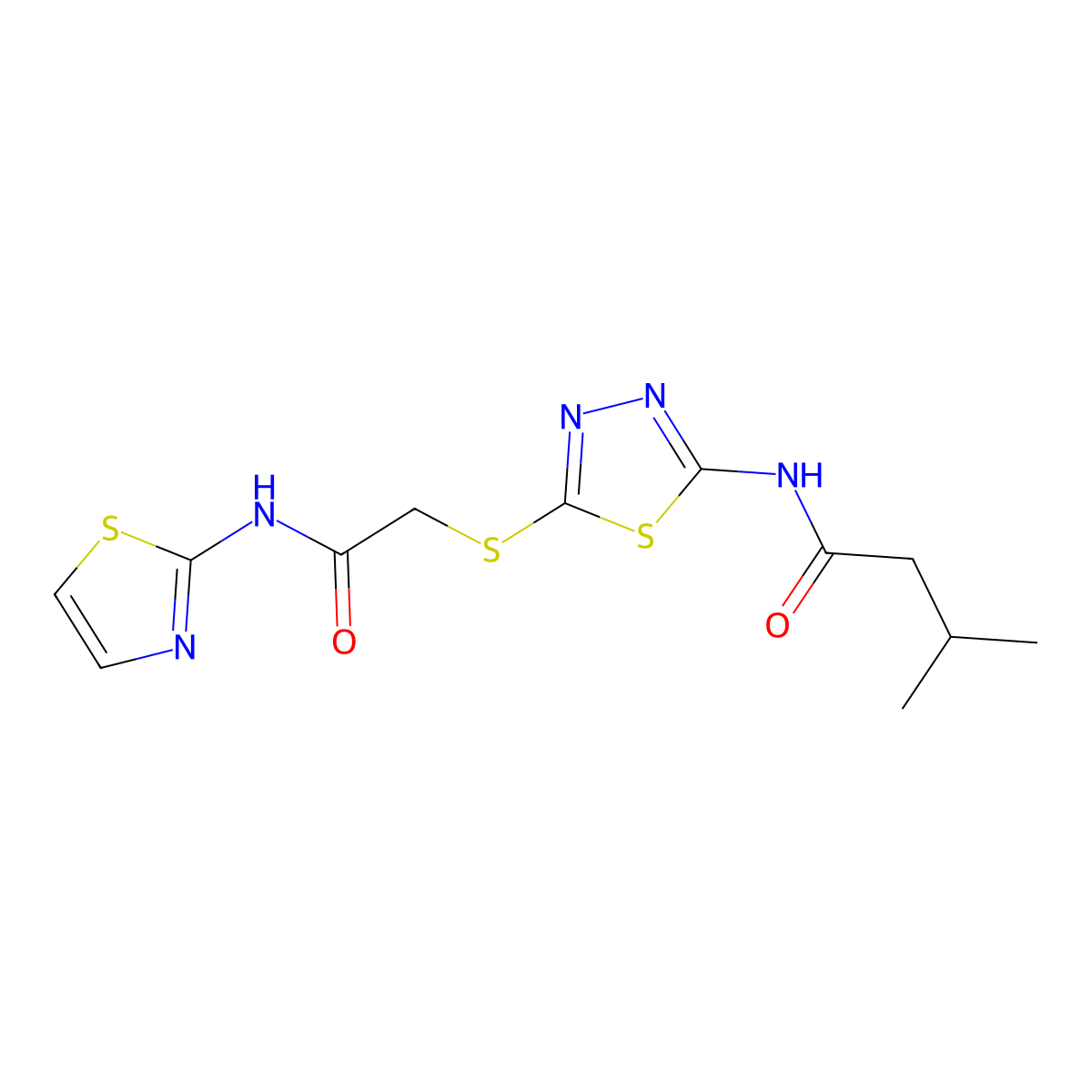3-methyl-N-(5-((2-oxo-2-(thiazol-2-ylamino)ethyl)thio)-1,3,4-thiadiazol-2-yl)butanamide molecular structure, CAS 392299-52-4