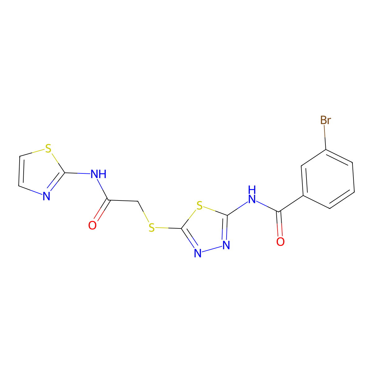 3-bromo-N-(5-((2-oxo-2-(thiazol-2-ylamino)ethyl)thio)-1,3,4-thiadiazol-2-yl)benzamide molecular structure, CAS 392299-54-6