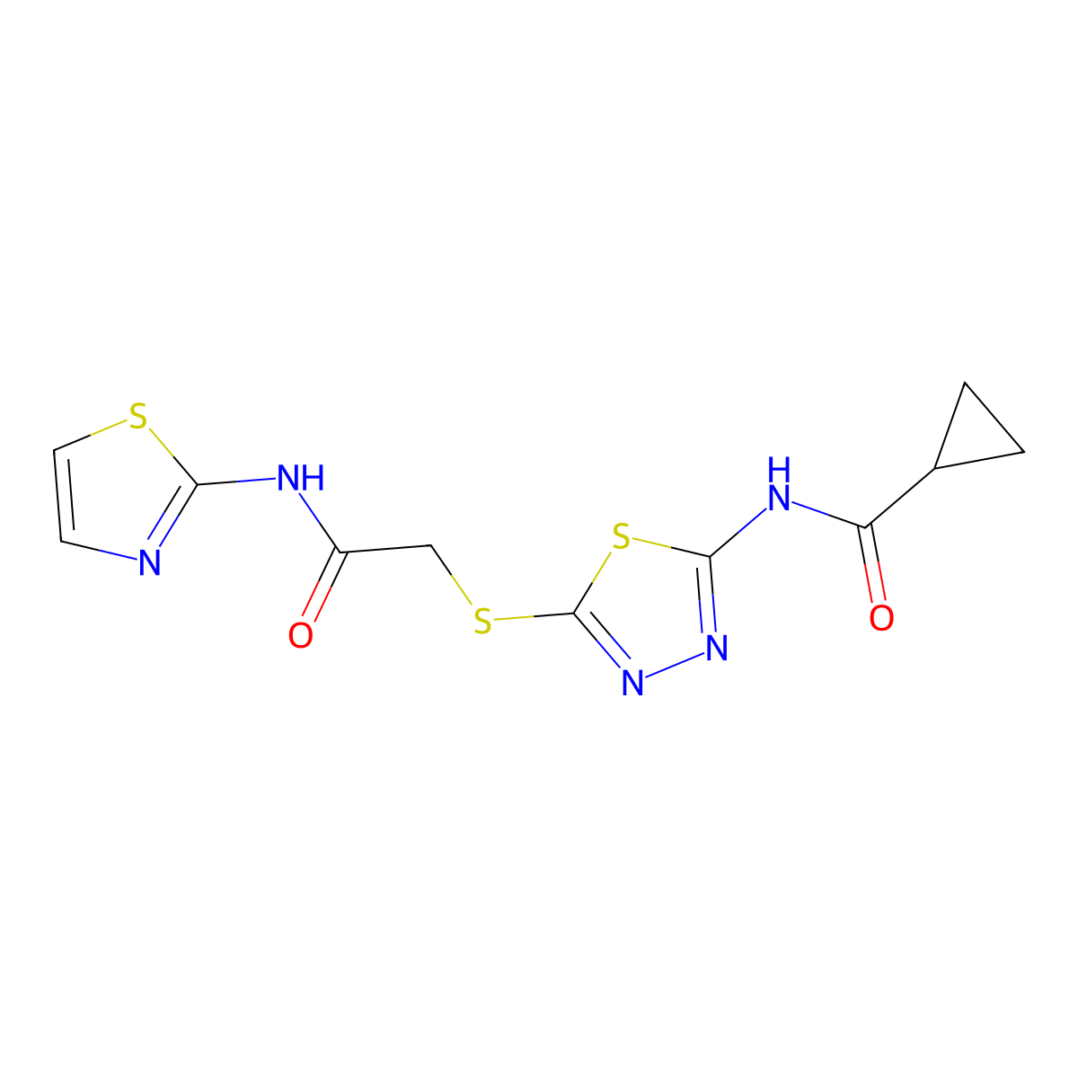 N-(5-((2-oxo-2-(thiazol-2-ylamino)ethyl)thio)-1,3,4-thiadiazol-2-yl)cyclopropanecarboxamide molecular structure, CAS 392299-56-8