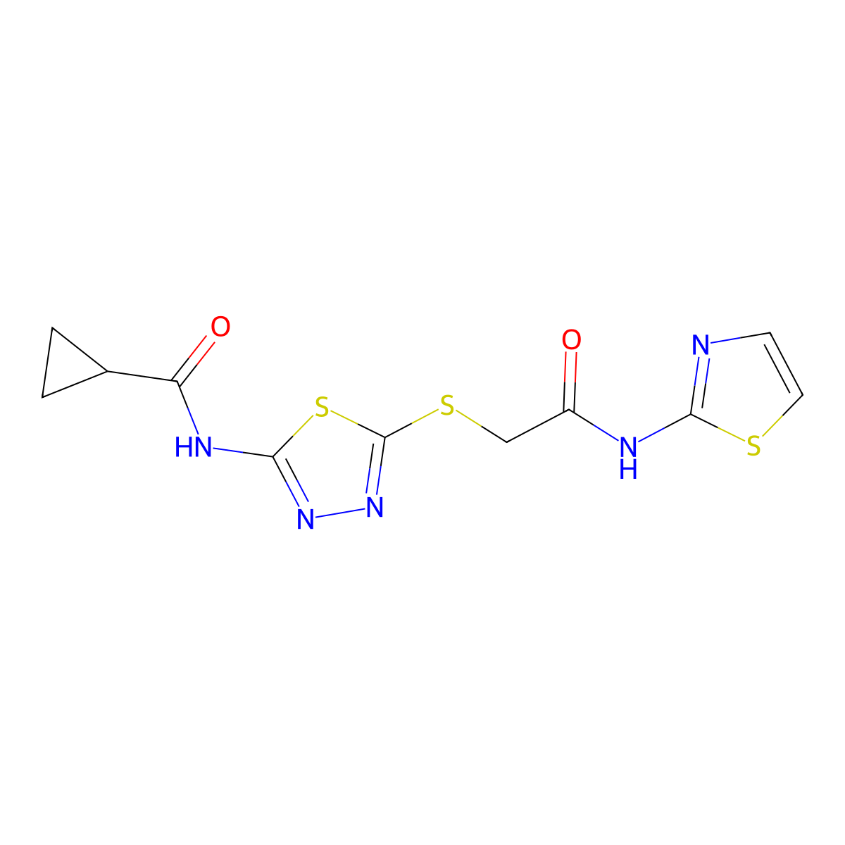 N-(5-((2-oxo-2-(thiazol-2-ylamino)ethyl)thio)-1,3,4-thiadiazol-2-yl)cyclopropanecarboxamide molecular structure, CAS 392299-56-8