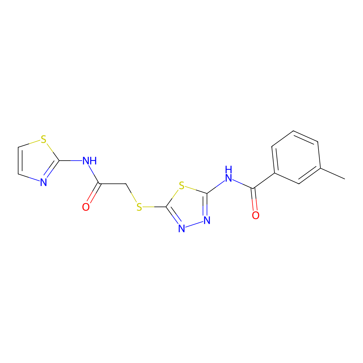 3-methyl-N-(5-((2-oxo-2-(thiazol-2-ylamino)ethyl)thio)-1,3,4-thiadiazol-2-yl)benzamide molecular structure, CAS 392299-59-1