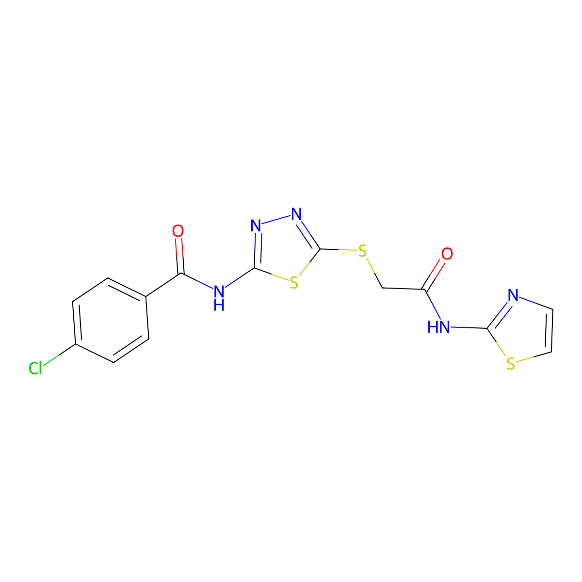 4-chloro-N-(5-((2-oxo-2-(thiazol-2-ylamino)ethyl)thio)-1,3,4-thiadiazol-2-yl)benzamide molecular structure, CAS 392299-61-5