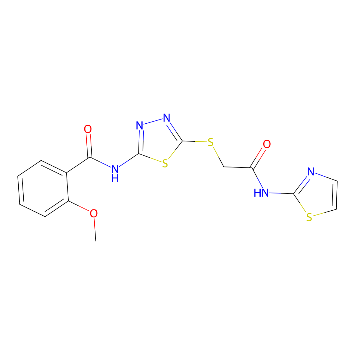 2-methoxy-N-(5-((2-oxo-2-(thiazol-2-ylamino)ethyl)thio)-1,3,4-thiadiazol-2-yl)benzamide molecular structure, CAS 392299-63-7